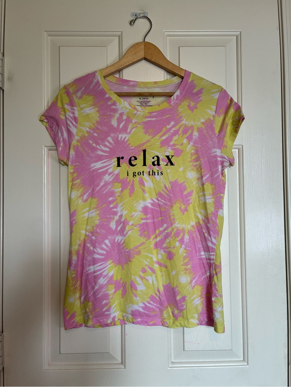 Wound Up Pink & Yellow Tie-Dye 'relax i got this' Short Sleeve Tee